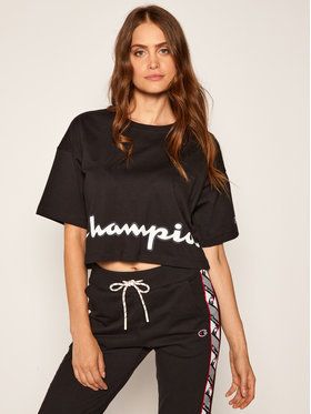 Champion Tričko Cropped Script Logo Print Boxy 112655 Čierna Oversize