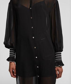 Košeľa Karl Lagerfeld Silk Maxi Shirt W/ Smocking galéria