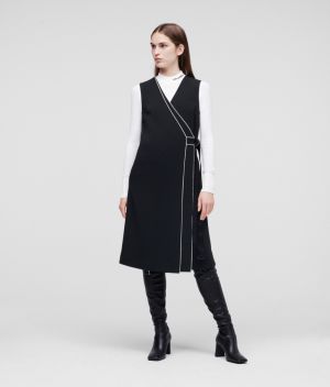 Šaty Karl Lagerfeld Wrap Dress W/ Contrast Piping