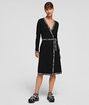 Šaty Karl Lagerfeld Logo Tape Wrap Knit Dress