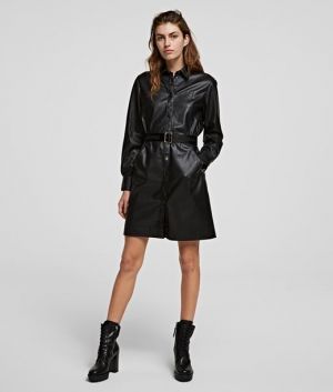 Šaty Karl Lagerfeld Faux Leather Shirt Dress