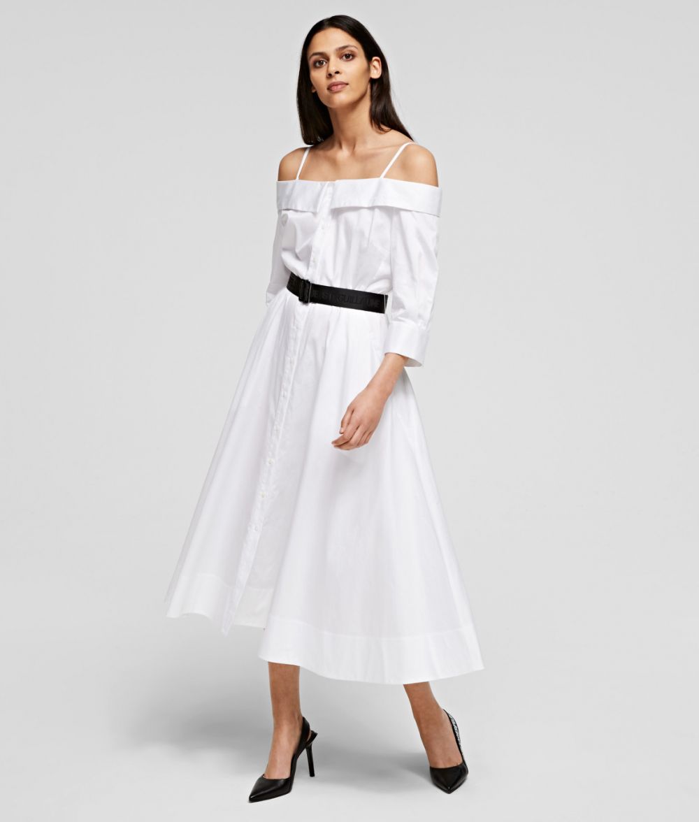 Šaty Karl Lagerfeld Cold Shoulder Shirt Dress