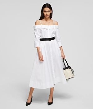 Šaty Karl Lagerfeld Cold Shoulder Shirt Dress galéria