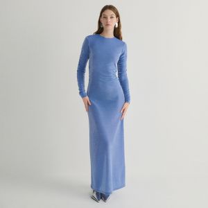 Reserved - Trblietavé šaty s riasenými detailmi - Modrá