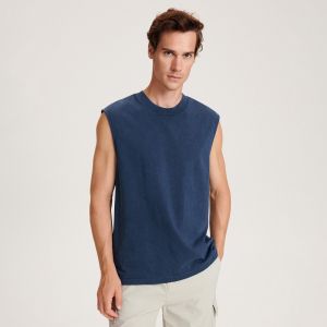 Reserved - Bavlnené tričko bez rukávov - Tmavomodrá