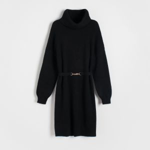 Reserved - Úpletové šaty s opaskom - Čierna