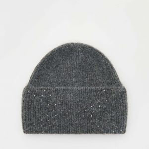 Reserved - Čiapka beanie s ozdobnými bižutérnymi kameňmi - Šedá