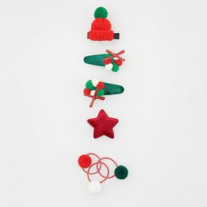 Reserved - Súprava vianočných sponiek a gumičiek do vlasov - Červená
