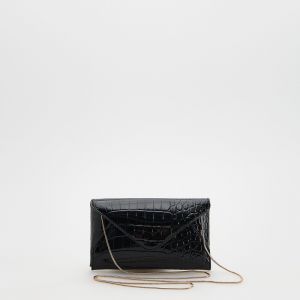 Reserved - Clutch kabelka z lakovanej umelej kože - Čierna