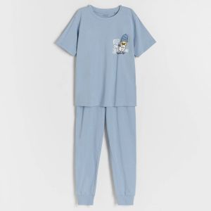Reserved - Bavlnené pyžamo s potlačou - Modrá