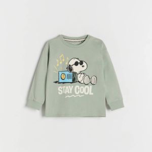 Reserved - Oversize tričko s dlhými rukávmi Snoopy - Zelená