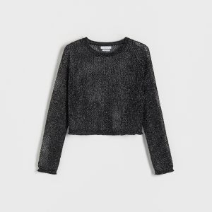 Reserved - Metalický úpletový sveter - Čierna