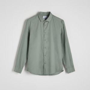 Reserved - Bavlnená košeľa klasického strihu - Khaki