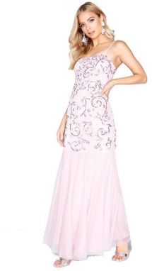 Ružové maxi šaty s flitrovým vzorom
