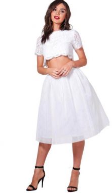 SOPHIA Biely čipkový top s tutu sukňou 2v1