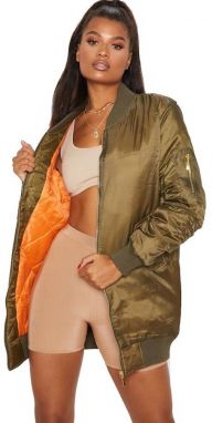 Predĺžená khaki bomber bunda galéria