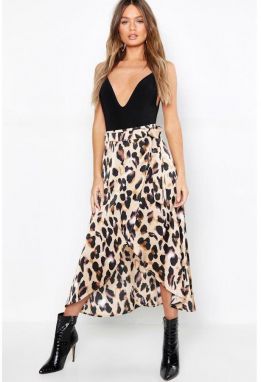 Saténová midaxi sukňa s leopard vzorom