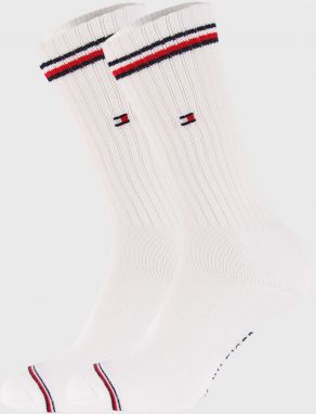 2 PACK bielych vysokých ponožiek Tommy Hilfiger Iconic