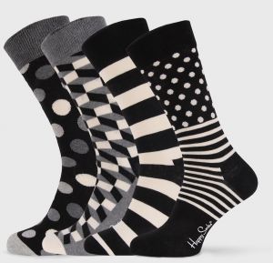 4 PACK ponožiek Happy Socks Black and White
