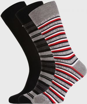 3 PACK čierno-šedých ponožiek Tommy Hilfiger Gift