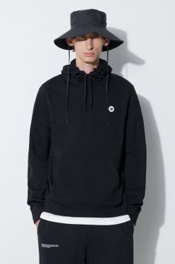 Bavlnená mikina Wood Wood Ash hoodie 10005616.2424, pánska, čierna farba, s kapucňou, jednofarebná