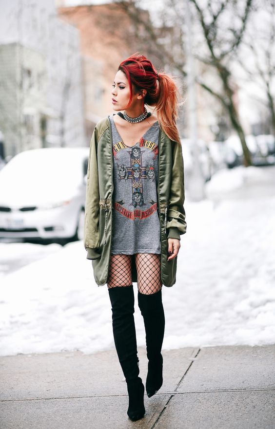 rockový štýl fishnet tights