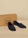 Tmavomodré kožené trblietavé slip on OJJU galéria