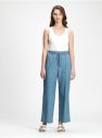 Nohavice high rise chambray wide-leg pants Modrá galéria