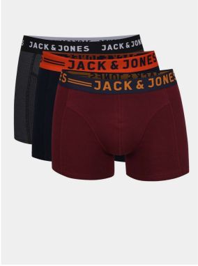 Sada troch boxeriek v sivej, vínovej a tmavomodrej farbe Jack & Jones Lichfield