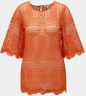 Oranžový čipkovaný top Miss Selfridge