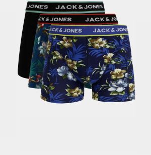 Sada troch boxeriek v modrej a čiernej farbe Jack & Jones Flower