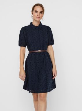 Tmavomodré košeľové šaty s madeirou VERO MODA Ellie