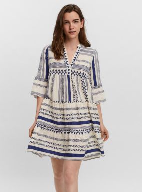Modro-krémové vzorované voľné šaty VERO MODA Dicthe
