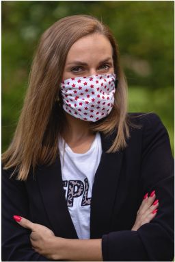 Bavlnené biele rúško s hviezdičkami a s vrecúškom