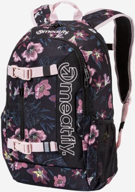 Ružovo-čierny kvetovaný batoh s peračníkom Meatfly Basejumper (22 l)