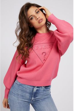Guess ružové sveter Front Logo Comfort Fit