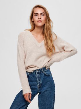 Krémový vlnený sveter Selected Femme Lulu