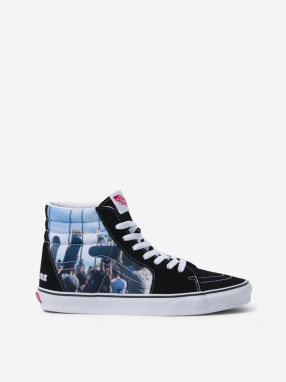 Čierne unisex členkové tenisky s potlačou VANS SK8-Hi