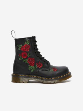 Čierne dámske kožené členkové topánky s kvetovaným vzorom Dr. Martens galéria