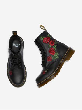 Čierne dámske kožené členkové topánky s kvetovaným vzorom Dr. Martens galéria