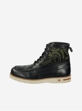 Čierne pánske vzorované členkové kožené topánky Scotch & Soda Levant Mid Boot