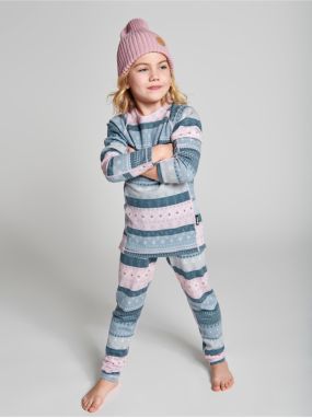 Ružovo-modrý detský vzorovaný funkčný set trička a nohavíc s prímesou vlny Reima Taitoa