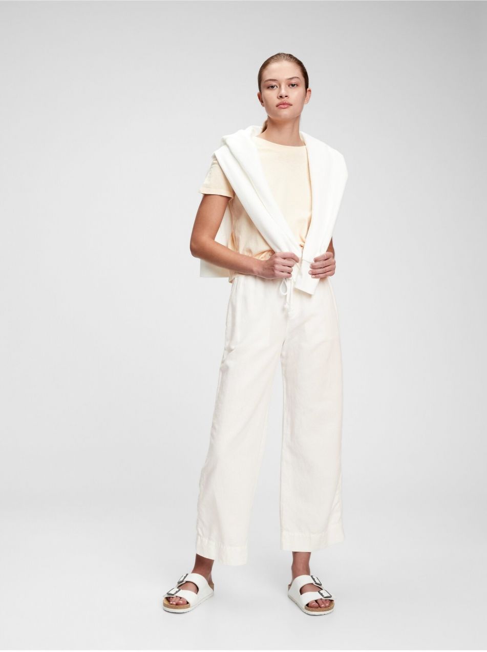 Nohavice high rise wide-leg pants in linen-cotton Biela