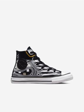 Čierno-šedé detské vzorované členkové tenisky Converse Chuck Taylor All Star