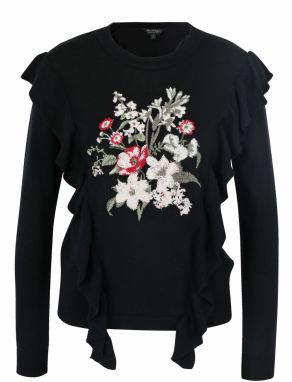 Čierny sveter s volánmi a výšivkou Miss Selfridge