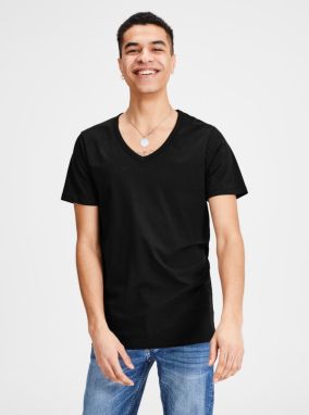 Čierne tričko s véčkovým výstrihom Jack & Jones Basic