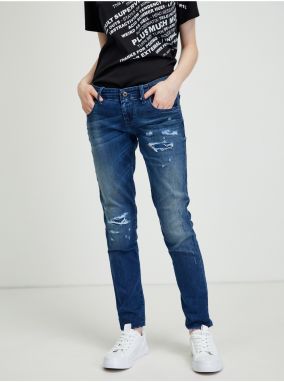 Modré dámske slim fit rifle s potrhaným efektom Diesel Grupee