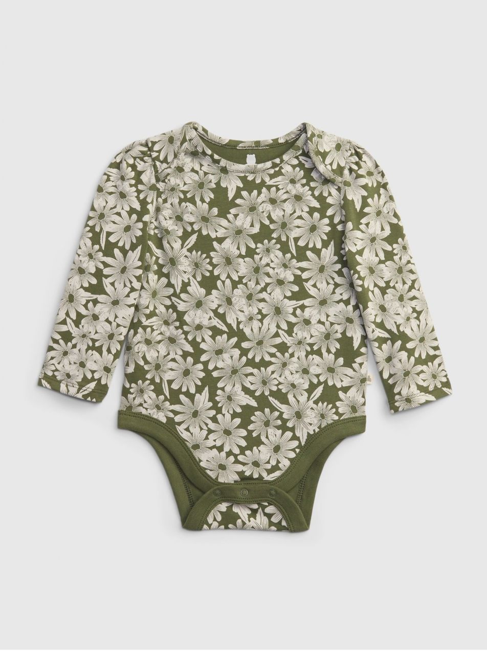 Zelené baby body organic s kvetmi GAP