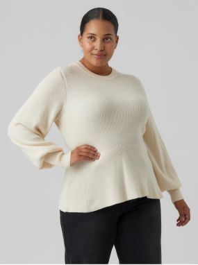 Krémový sveter s balónovými rukávmi VERO MODA CURVE Holly