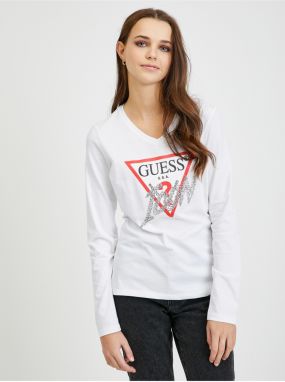 Biele dámske tričko s dlhým rukávom Guess Icon
